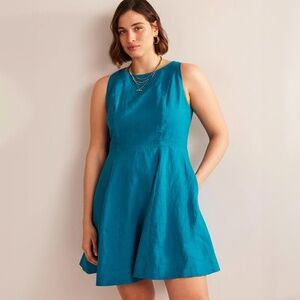 Teal Fit-and-Flare Linen Mini Dress - Size 8